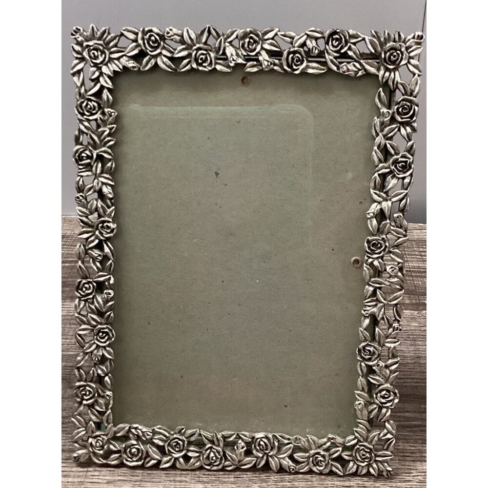 Metal Silver Tone Photo Frame By Elsa - Roses Theme Fits 5x7 Photo